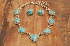Artie Yellowhorse Genuine High Grade Kingman Web Turquoise Sterling Silver Necklace and Earrings Set